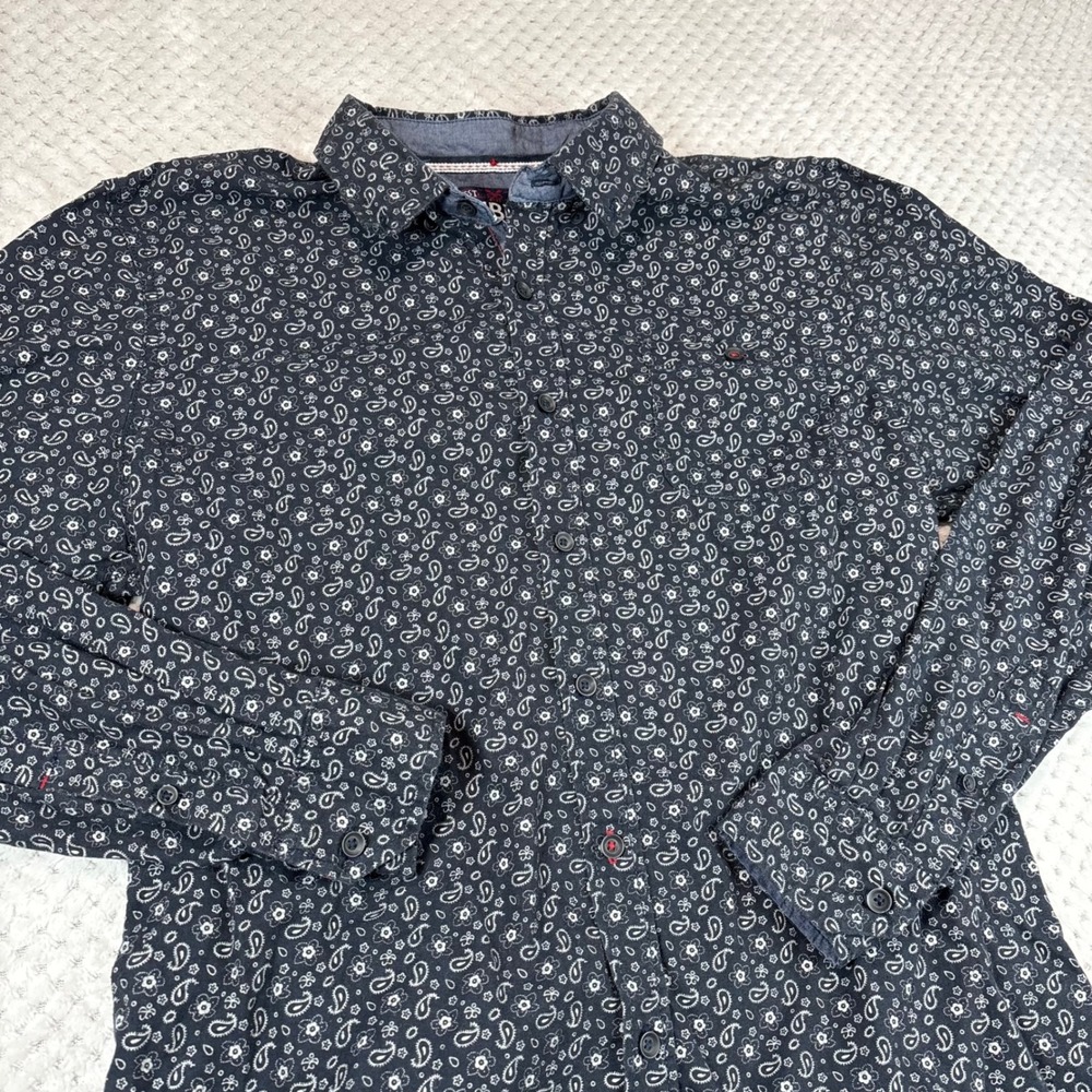 MBX denim wear slim fit bandana pattern Long sleeve button down size L men's